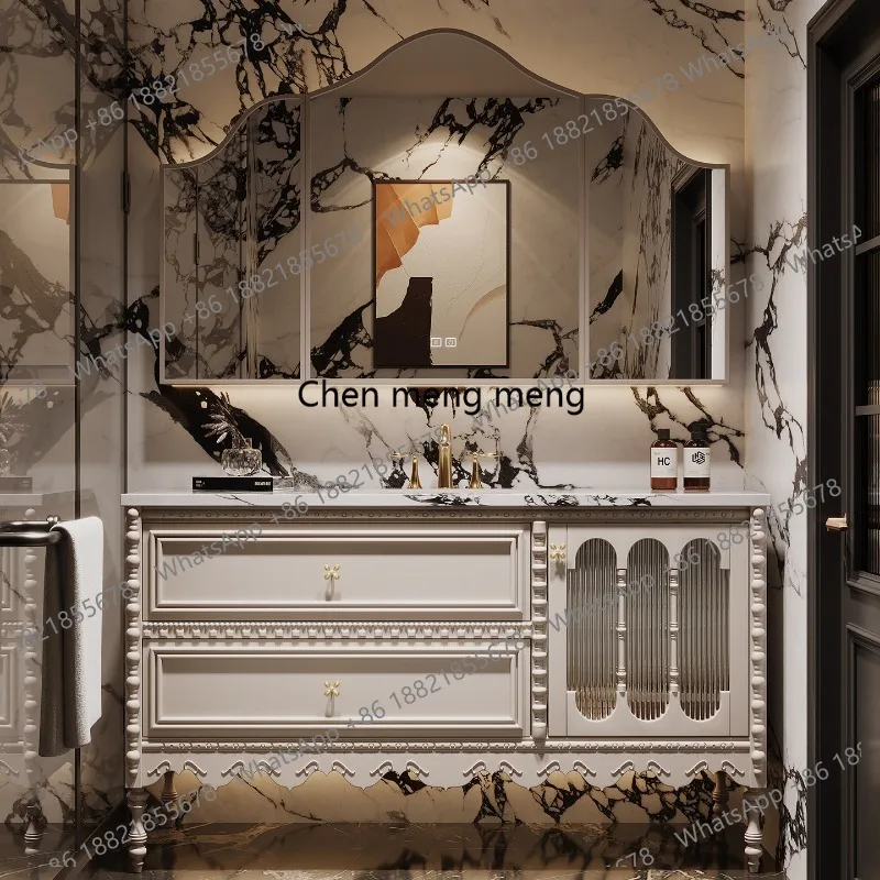 High-end Bathroom Cabinets Custom-made Oak Composite Bathroom Cabinets Stone Sink Set Home Furniture In Particolare