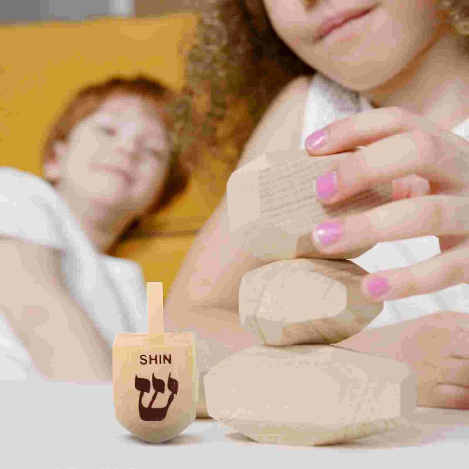 10 Pcs Wooden Spinning Top Toy Ornaments for Kids Mini Hanukkah Aldult Decoration Dreidel Dreidels Child