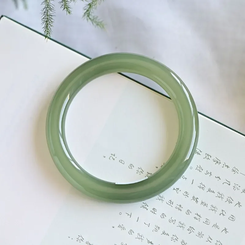 Qingbaiyu bracelet ice bottom lake water green jade bracelet round strip women's model