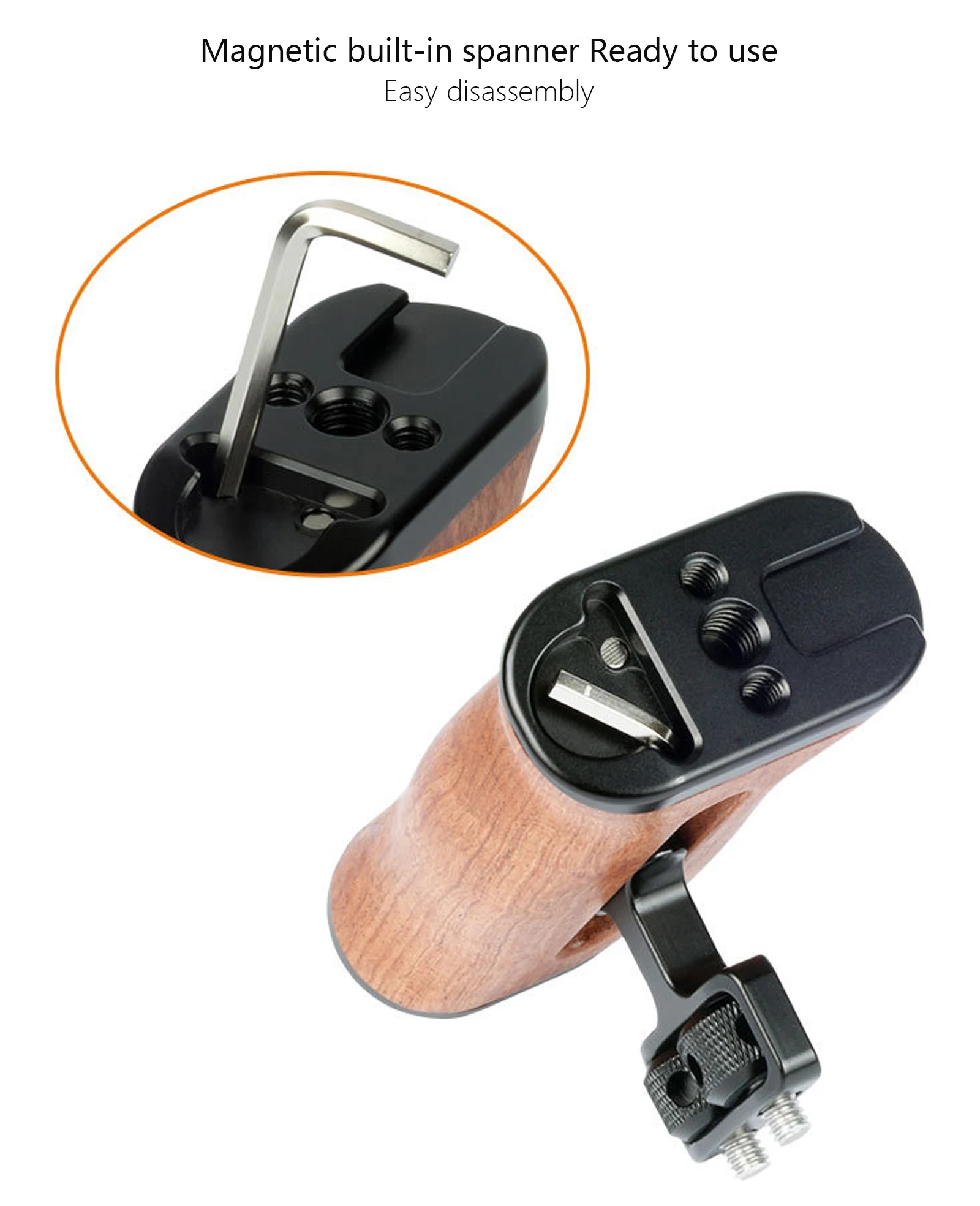 Universal Camera Cage Side Handle for Sony Canon Nikon Camera Cage Wooden Handle Grip Cold Shoe for Mic Video Light