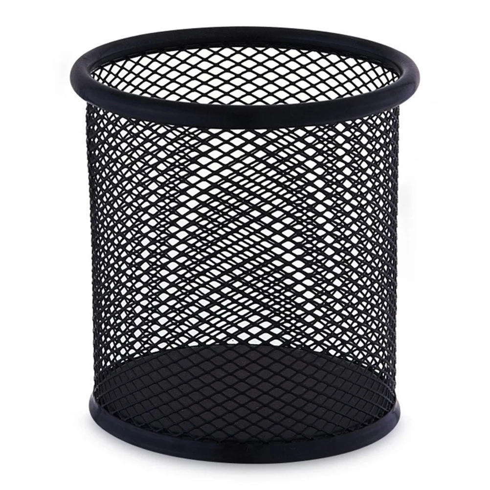 

5pcs Round Pencil Holder Mesh Steel Desktop Organizer Sturdy Metal Pen Cup For Office Home Use Office Supplies