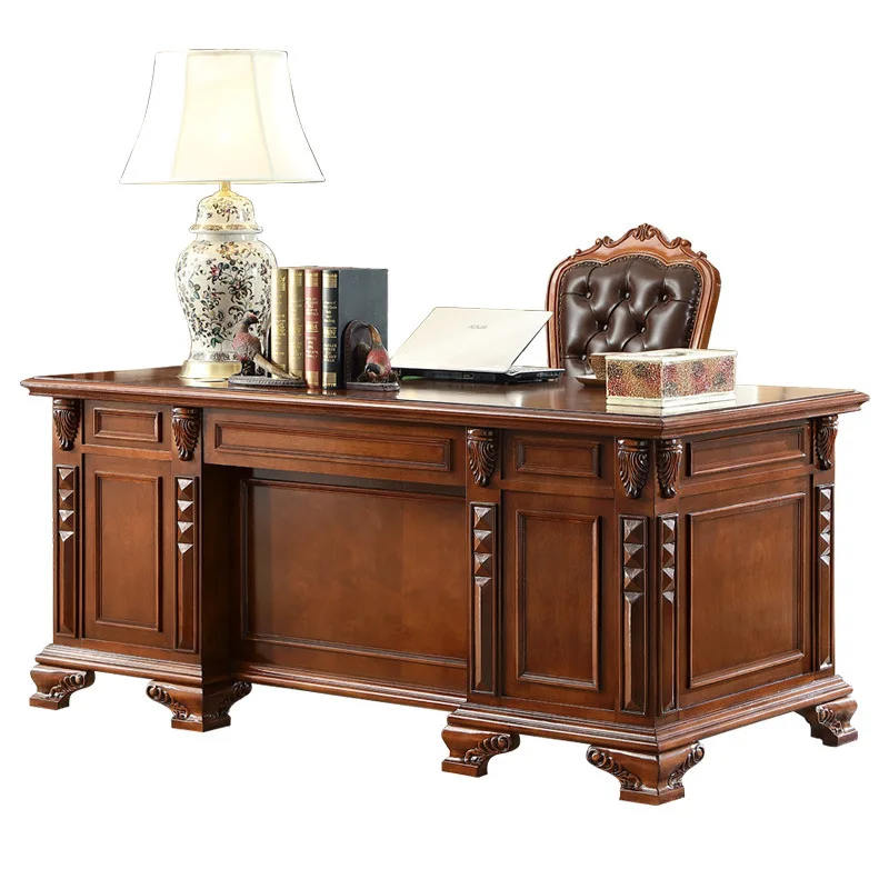 

American solid wood boss table European desk computer large apartment study furniture writing