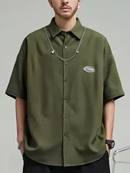 Oversized Fashion Brand American Waffle Design Men's Shirts Short Women's Coupl Casual Shirt for Summer