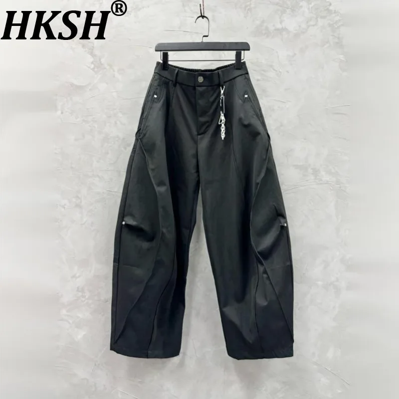 HKSH Spring Autumn New Men Tide Chic Ins Dark Punk Stylish Uniquely Wide-Leg Cargo Pants 3D Vintage Cut Patchwork Rugged HK28103