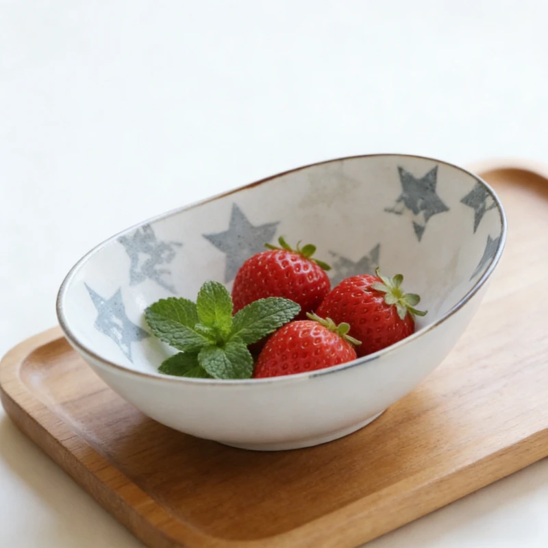

New Japanese Style Star Pattern Oval Bowl Cute Ceramic Bowl Multi Purpose Underglaze Color Dessert Bowl Creative Tableware Bowls