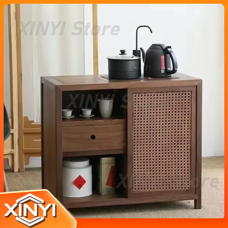 Solid Wood Tea Cabinet for Quick Delivery Automatic Kettle Integrated Tea Set Storage Cabinet for Home Office Use Tea Trolley
