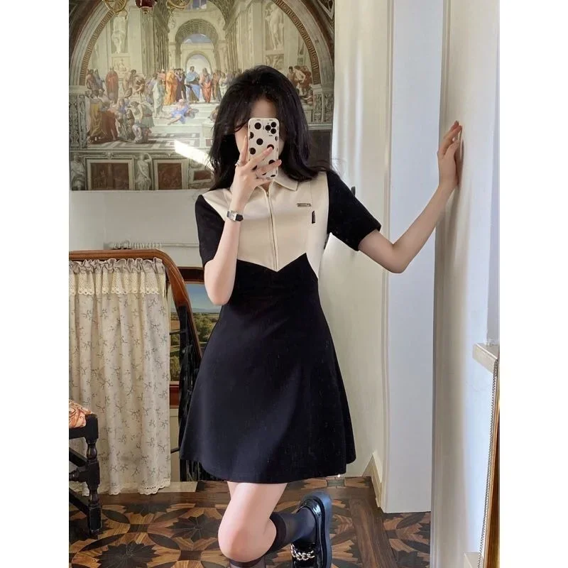 Black Woman Dress Mini Short Clothes Dresses for Women 2024 Splicing Midi New Features of Aesthetic Promotion Hot Vintage Cotton