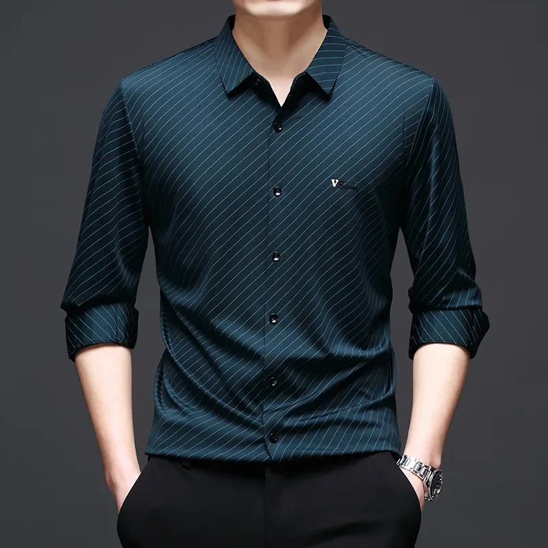 

Striped Men's Stretch No-iron New Business Casual Long-sleeved Shirt