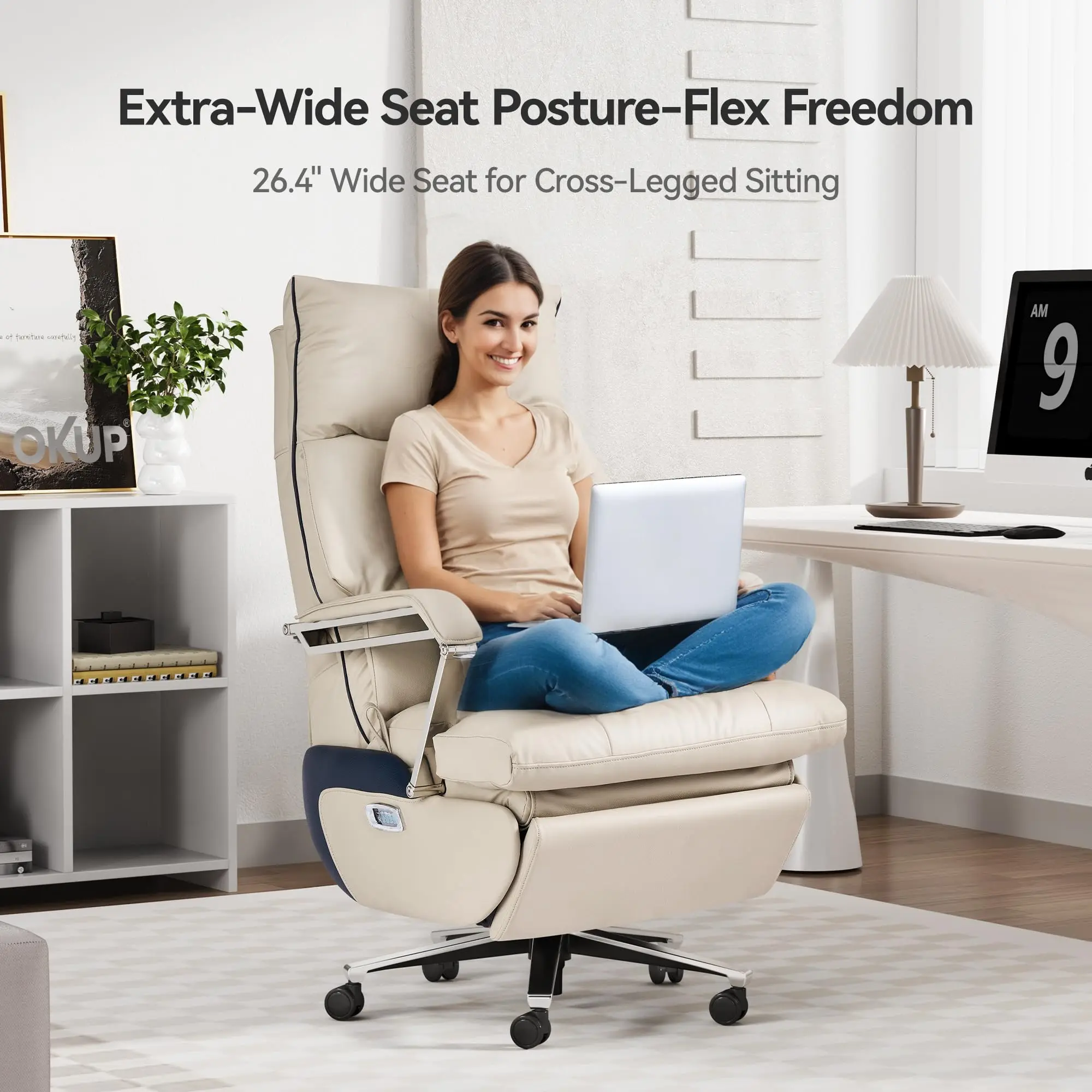 High-end Modern Genuine Leather Executive Office Chair Massage Function Adjustable Height Swivel Base Luxury Multifunctional