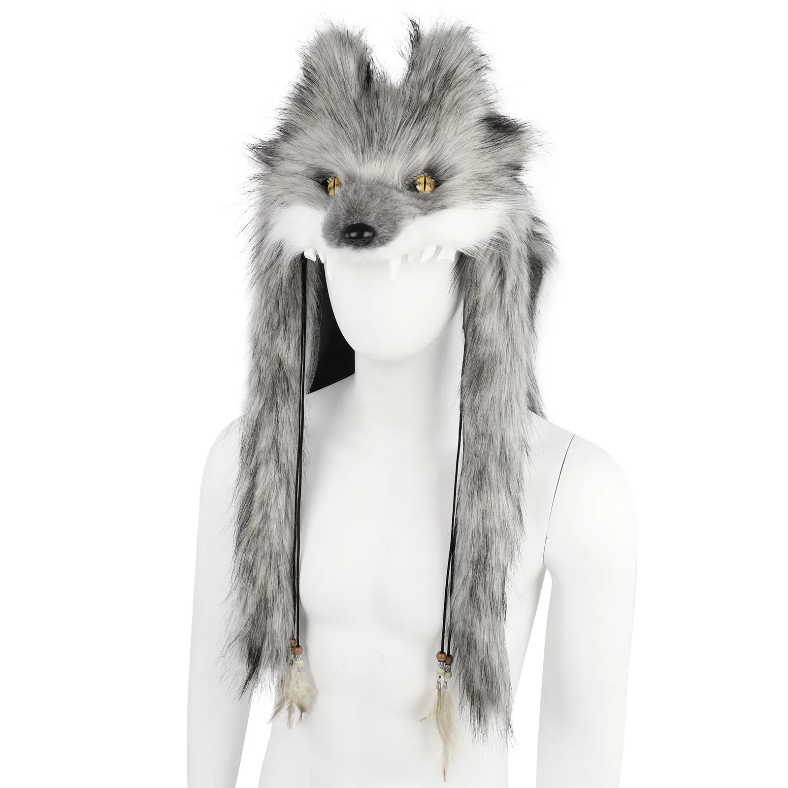 Archi Handwork Werewolf Tribe Faux Fur Wolf Head Hat Medieval Vikings Headwear Headgear Cosplay Props