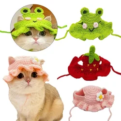 Hand-made Cat Hat Elastic Woven Cap Pet Hat Puppy Kitten Headwear Knitted Hat Party Photo Shoot Props Decoration Cat Accessories