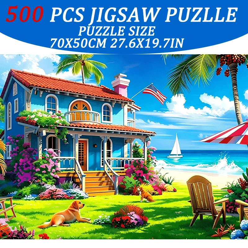 

1 box of 500 adult puzzles, Summer Coast 70x50cm 27.6x19.7 inches, mixed color puzzles | Best Christmas Gifts Holiday Giveaways
