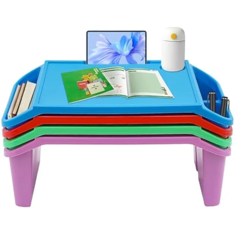 4 Pcs Lap Desk Tray with Storage Plastic Breakfast Laptop Trays with Side Pockets and Slot Portable Lap Bed Table Bed Trays for