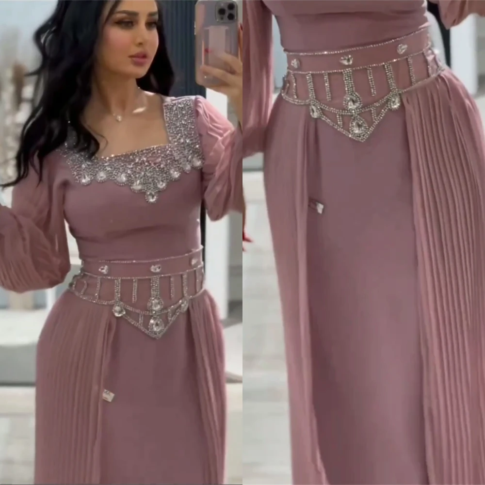 Personalizado simples requintado quadrado a linha beading chiffon formal ocasião vestido de noite para mulher elegante luxo 2023