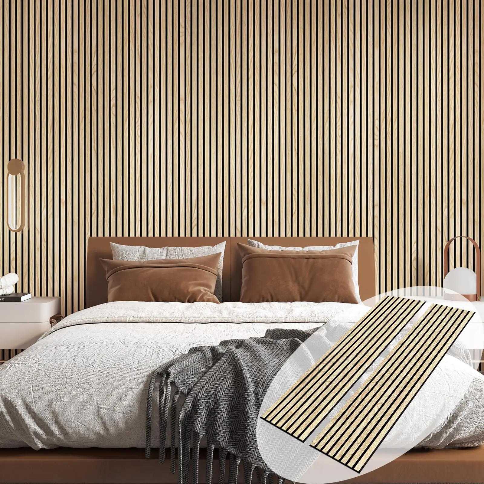 3D Wall Panels for Interior Wall Decor, 2-Pack Wood Panels for Wall, Oak Genuine Wood Veneer Acoustic Wall Panels - 12.6' W X 94.5' L