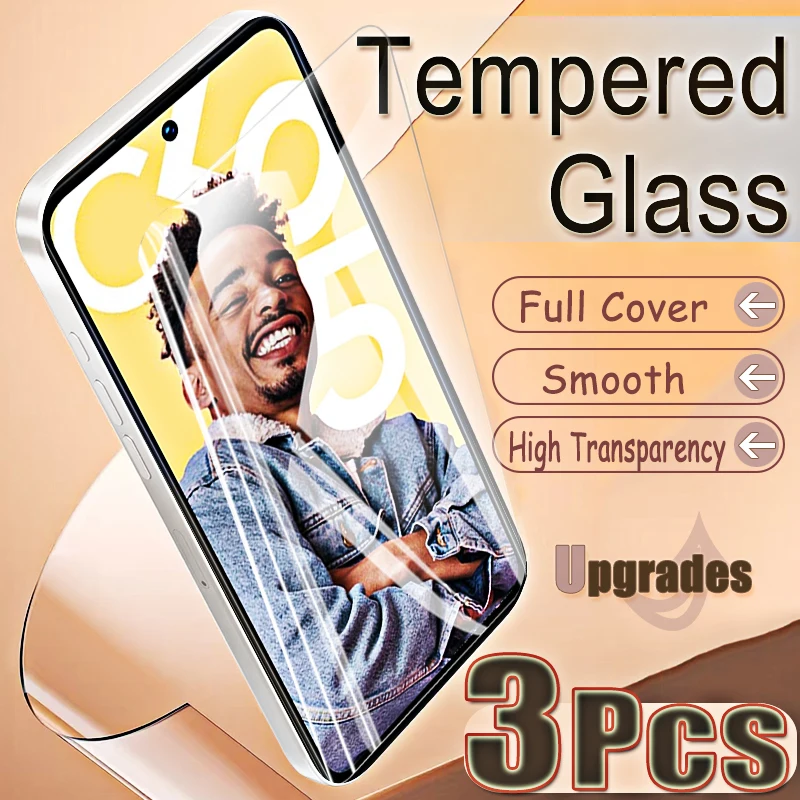 

Upgrade 3PCS Fingerprint-Unlock Protect 9H Tempered Glass For Realme C55 C 55 Anti Explosion HD Screen Protector Film Full Cover