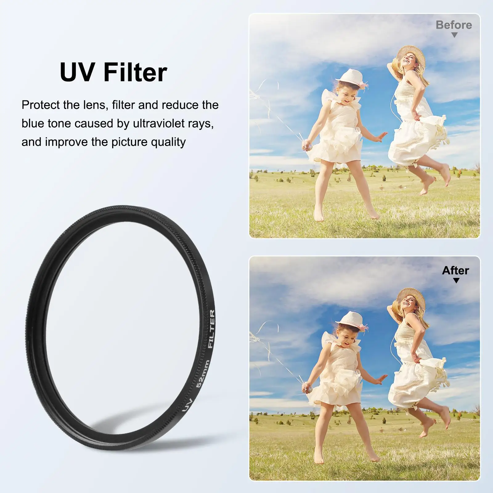 PULUZ 52mm UV Filter Set For Insta360 Ace Pro 2 Sports Camera 52mm UV Lens Filter with Adapter Ring & Lens Cover