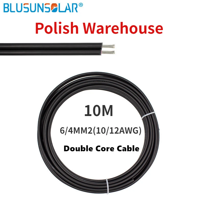 

BLUSUNSOLAR 10Meter Double Core 2X4/6MM2(10/12AWG)Solar Cable Black PV Cable Wire Copper Conductor XLPE Jacket TUV Certifiction