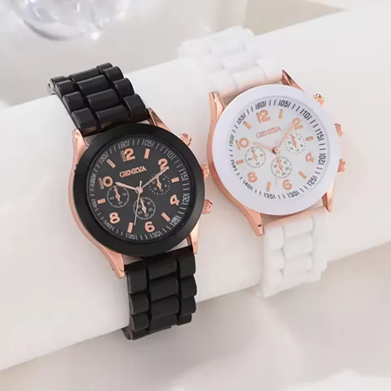 2Pcs Luxury Women's Watch Set Fashion Luxury Elegant Alloy Wristwatch Silicone Strap Couple Watch Men Quartz Holiday Gifts