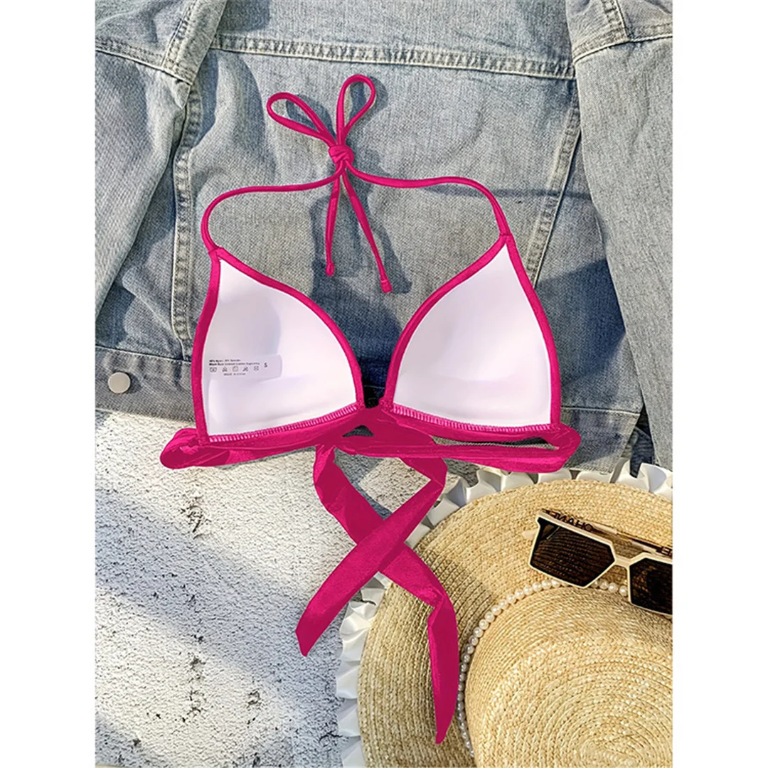 XS - XL Sexy Neckholder-BH mit Push-up-Effekt, Bikini-Oberteil, Damen-Badeanzug, Badebekleidung, Badeanzug, einfarbiges Strand-Oberteil V7019H – Detail 30