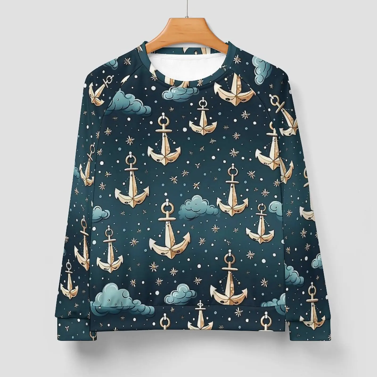 Night Sky with Gold Anchor Loose Sweatshirts Men  Streetwear Hoodies Spring Kawaii Custom Hoodie Large Size