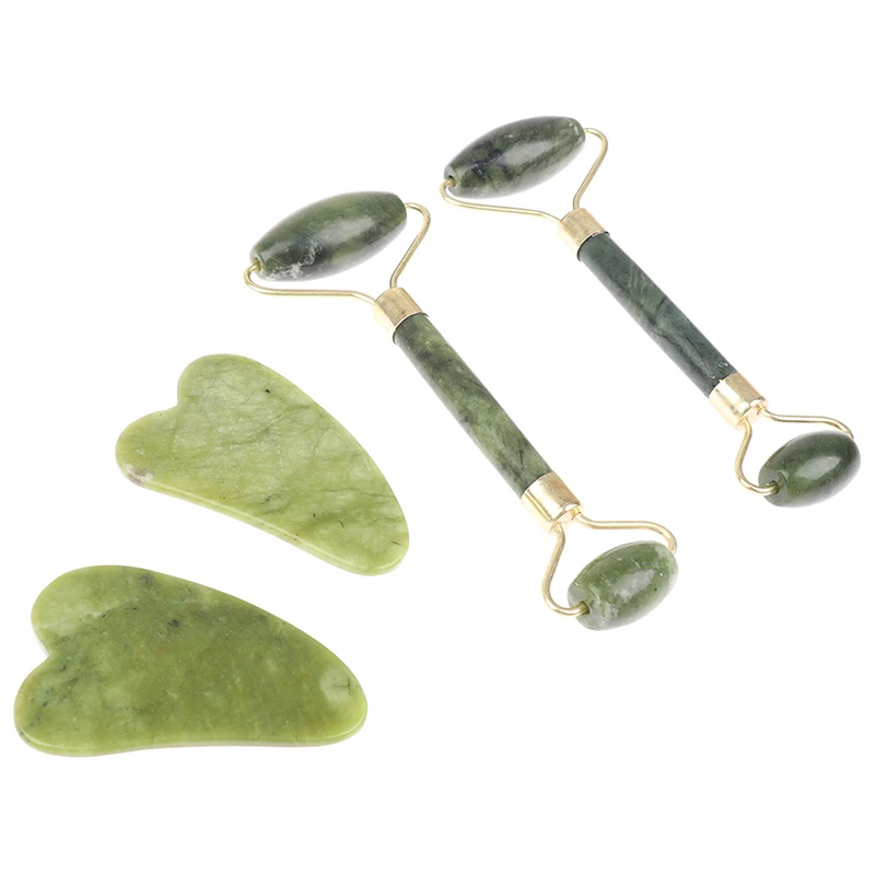 1 Pc Or 1 Set Natural Jade Massage Roller + Guasha Board SPA Scraper Stone Facial Massager Set