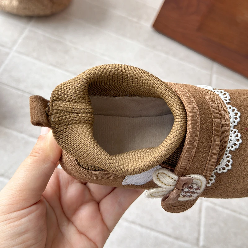 여아 레이스 앵클 부츠 2025 가을 여아 소프트 솔 미끄럼 방지 메리 제인 공주 신발 아기 양말 부츠 귀여운 어린이 숏 부츠