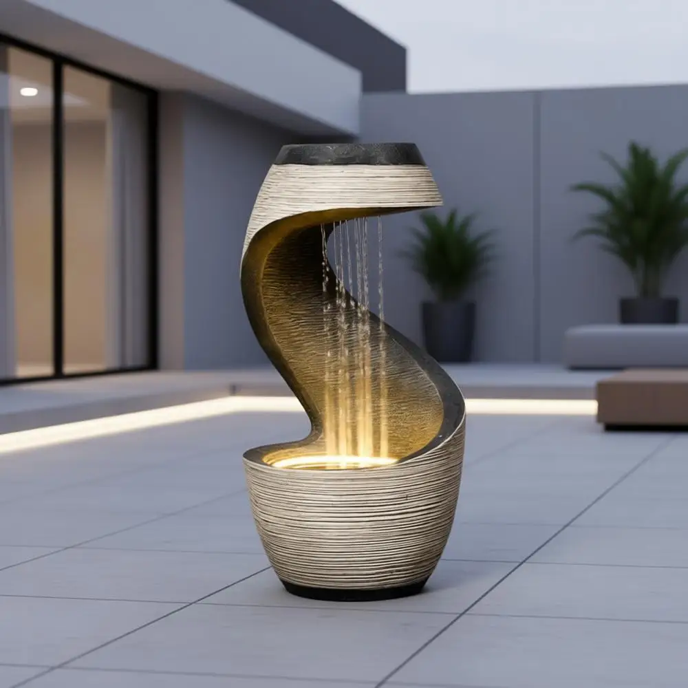 

37 Tall S-Curve Rainfall Fountain with LED Light, Outdoor Garden Waterfall Feature for Patio and Yard