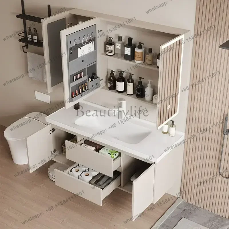 LDModern Medicine Cabinet Vanity Bathroom Space Saving Meuble Salle De Bain Storage Shelf Mirror Kit Cabinets   Washbasin