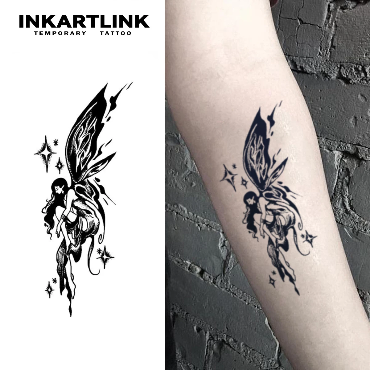 INKARTLINK Night Elf Tattoo Patch 1-2 Weeks Long Lasting Starry Wings Totem Waterproof Temporary Tattoo