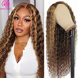 Peruca de Cabelo Remy Brasileiro com Laço Transparente Frontal, Destaque Onda De Água, Cabelo Humano, Onda Profunda, 13x6