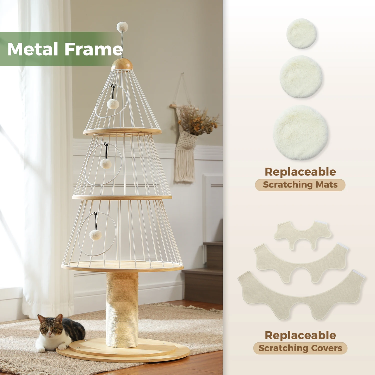 Weihnachts-Katzenbaumturm mit rot-grünem Eigentumswohnung, mehrstufiger Katzenturm mit Sisal-Kratzbäumen, Katzenmöbel für Hauskatzen – Detail 9