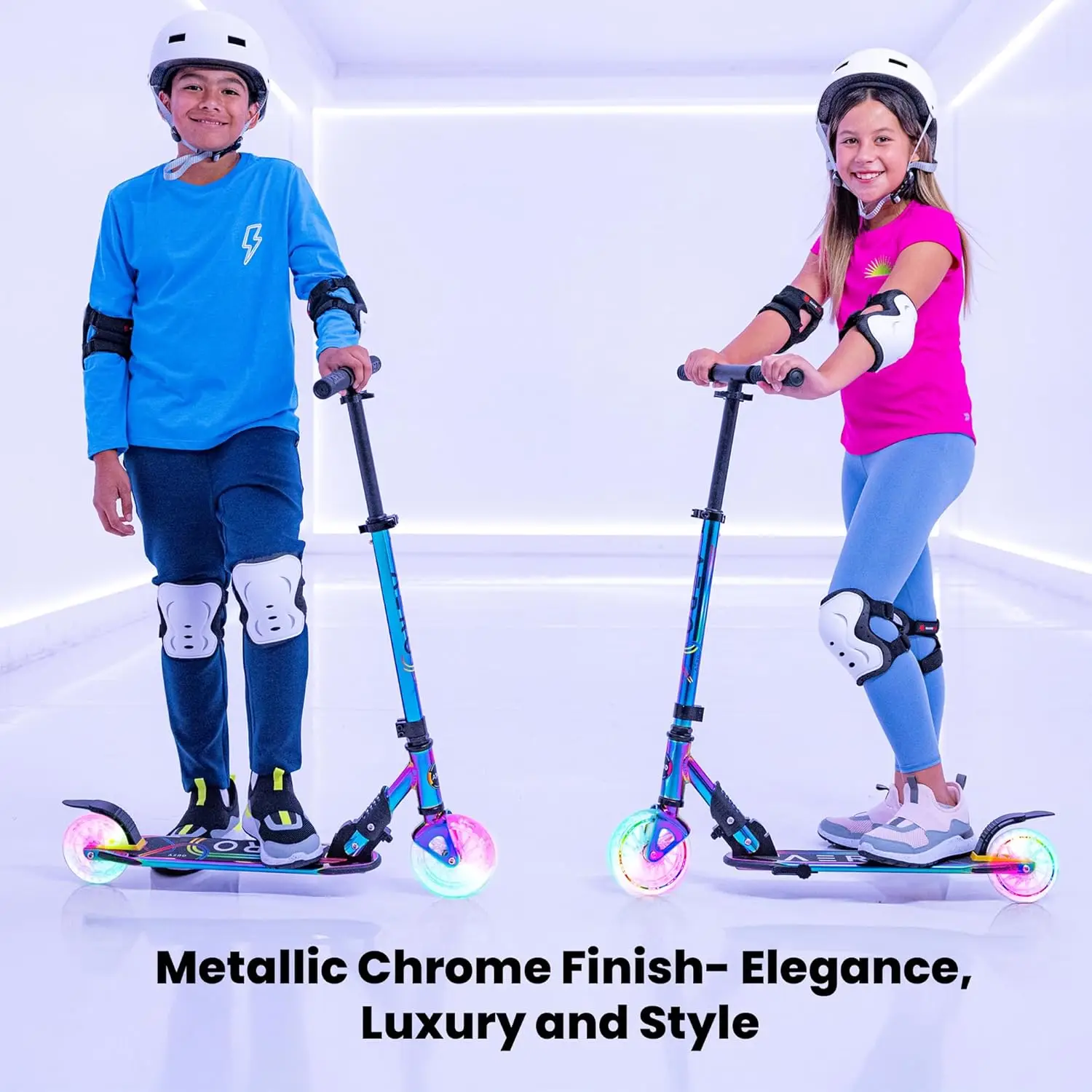 2 Wheels Kick Scooter for Kids Ages 5-12 with Dynamic Lights and Chrome Handle, Scooters for Boys and Girls with Light up Wheels