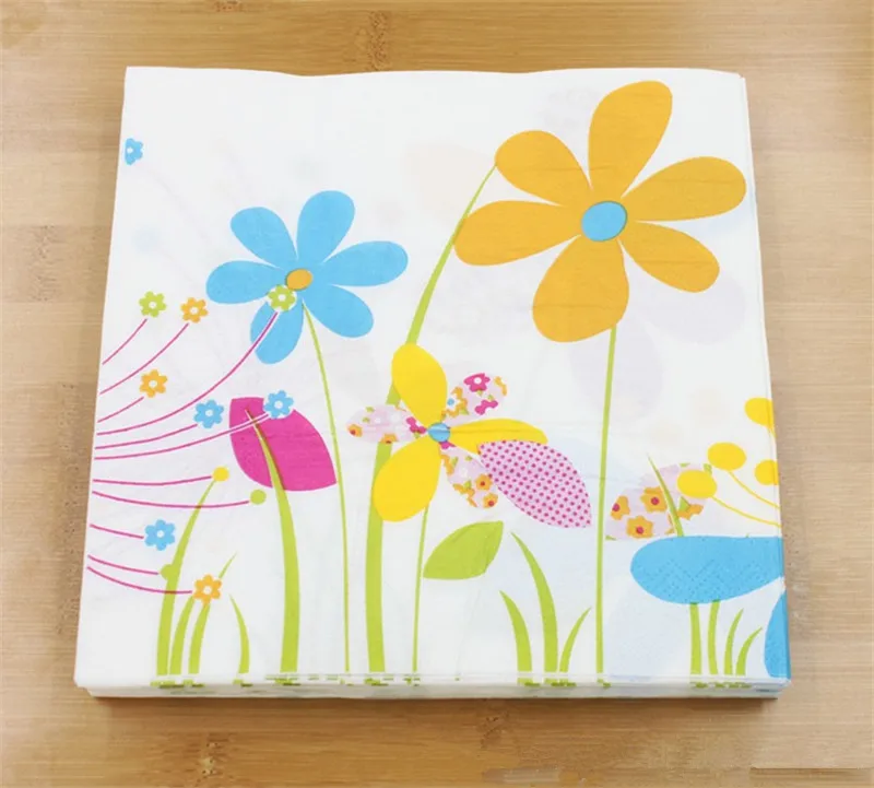 20Pcs/bag Disposable Vintage Flower Printed Table Dinner Napkin Paper Wedding Holiday Party Decoration