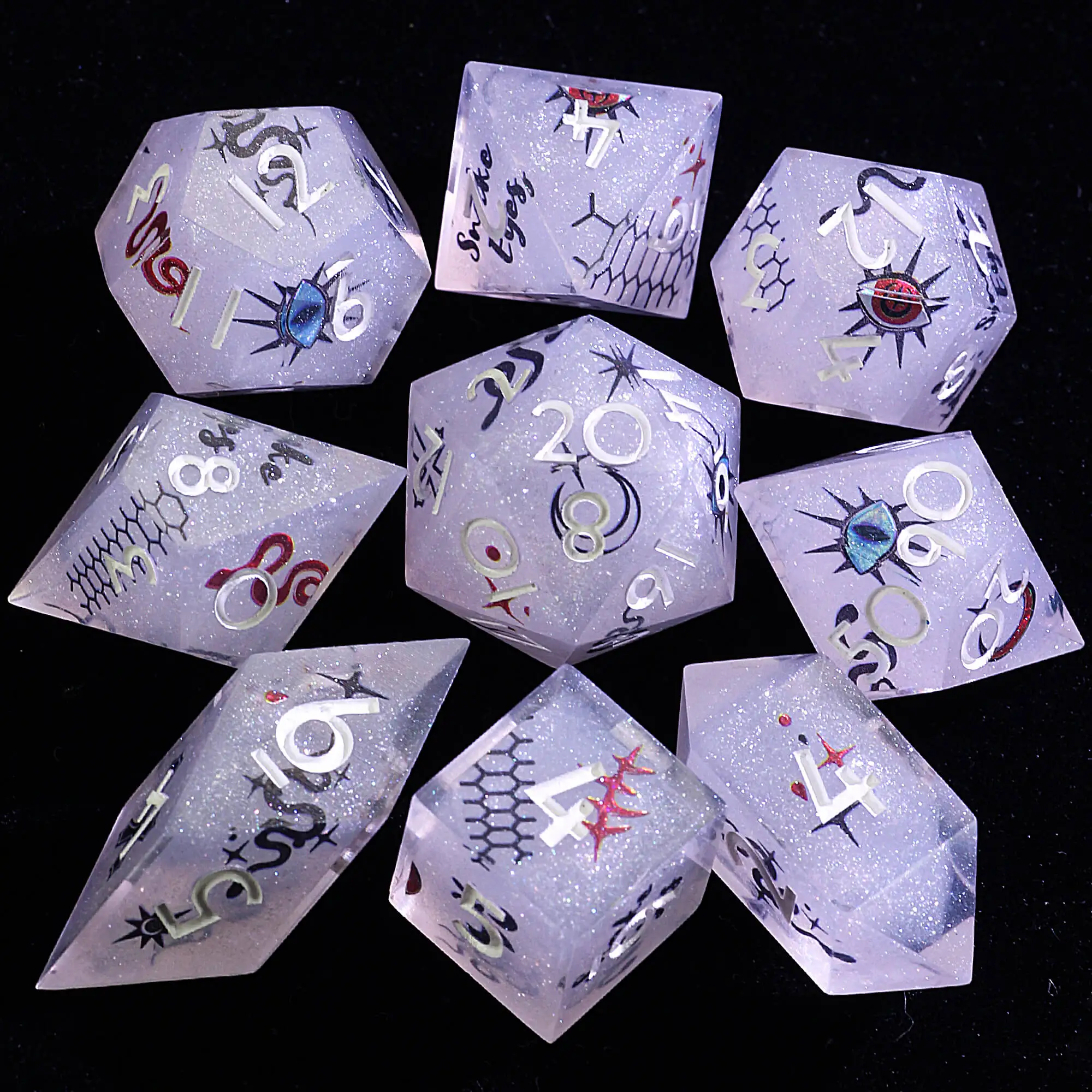 

Набор из 9 многогранных полимерных кубиков для D&D: Змея, смотрящая на смерть