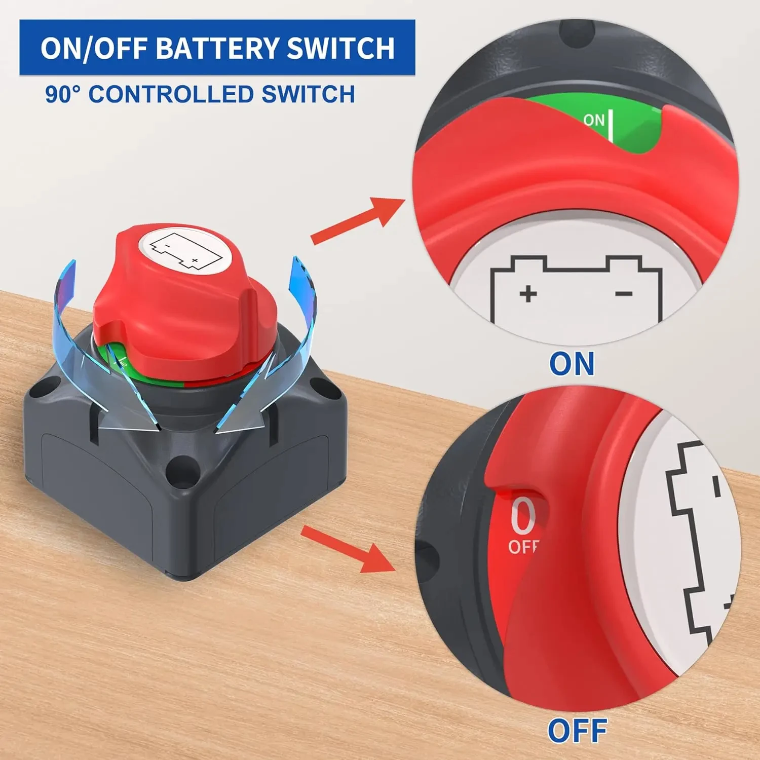 On/Off Marine 275A Car Battery Disconnect Switch 275A 2 Position 12V-48V Power Isolator Cut Off Shut Off for Car RV Boat Truck