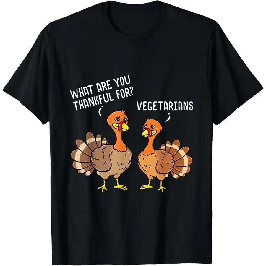 Camiseta vegana de moda con estampado de pavo y vegetarianos agradecidos para el Día de Acción de Gracias, cómoda y versátil de manga corta para verano