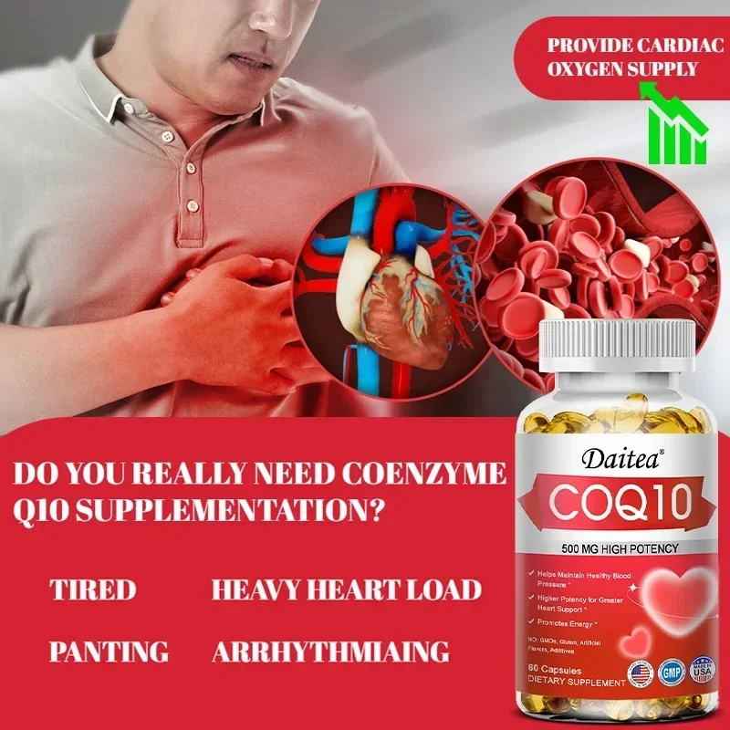 Vegan CoQ10 500mg - Normal Energy Production, Heart, Cardiovascular Health, Circulation, Non-GMO, Gluten-Free Dietary Supplement