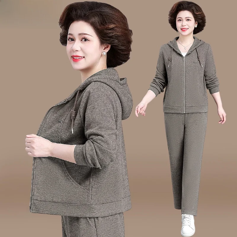 

Casual Sportswear Set for Middle-Aged Mothers Spring Faion 2025 Two-Piece Suit Fem Long Pants Zipper Closure Color