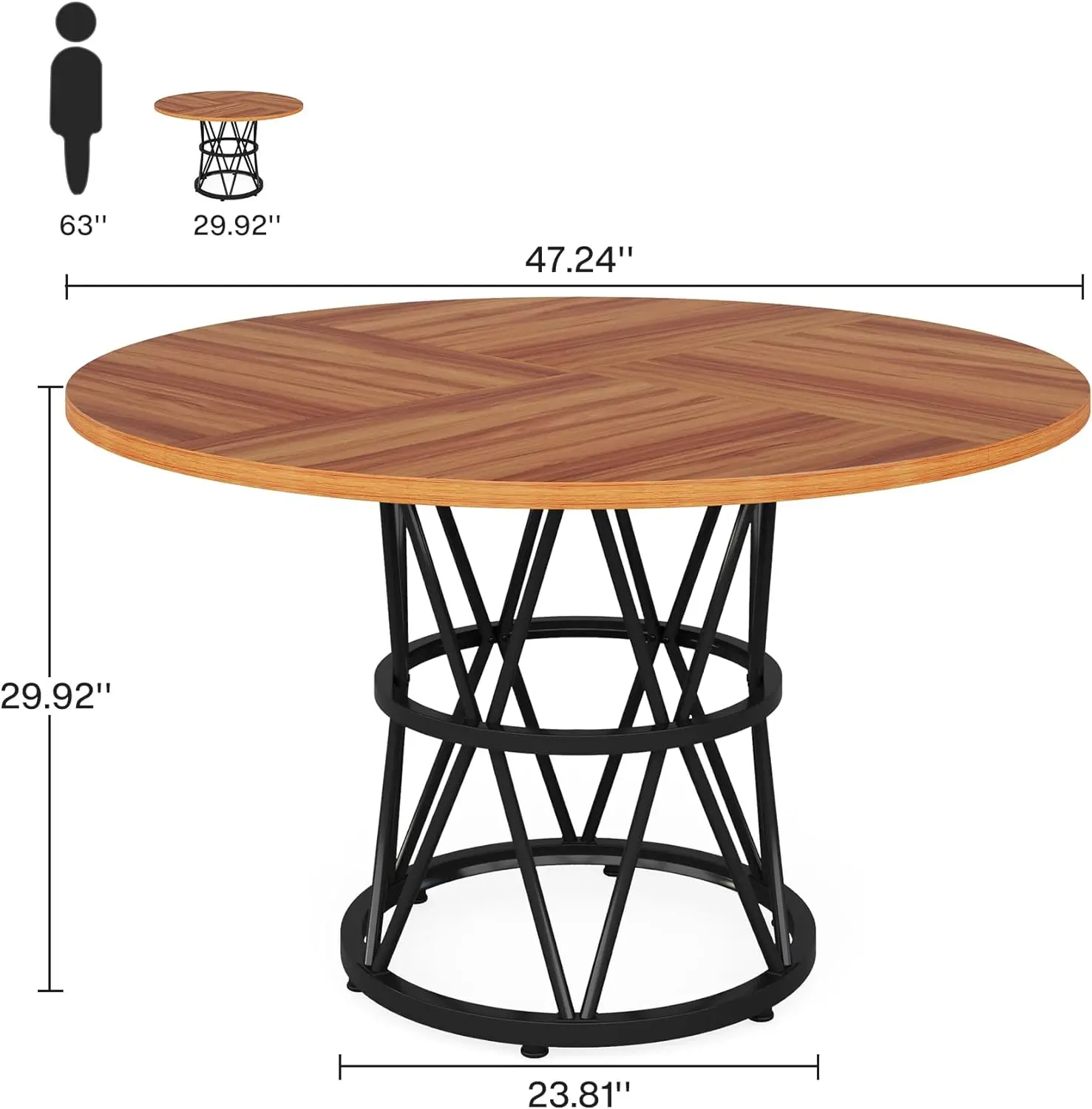 Round Dining Table for 4, 47 Inches Kitchen Table Circle Dinner Table,Wood Dining Room Table for Kitchen Living Room, Metal Base