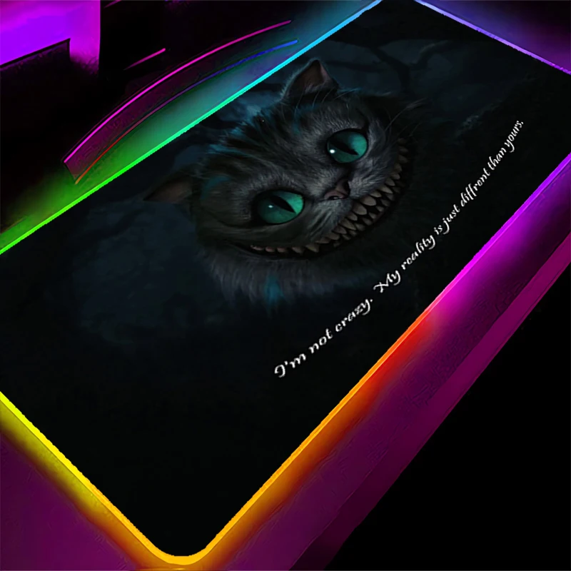 RGB LED Mouse Pad HD Keyboard Pad Non-Slip Gaming Mat PC Accessories Mousepad C-cheshire Cat Alice In Wonderland Rubber Desk Mat