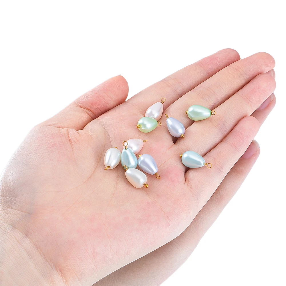 5pcs Droplet Shaped Glass Imitation Pearl Gold Color Pendant For DIY Necklace Tassel Pendant Accessory Handmade Jewelry Material view 3