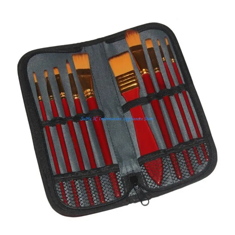 10 قطعة مجموعة فرشاة الطلاء للأكريليك النفط الألوان المائية الغواش اللوحة المائية فرشاة الأكريليك فرشاة مع حقيبة الحمل #1