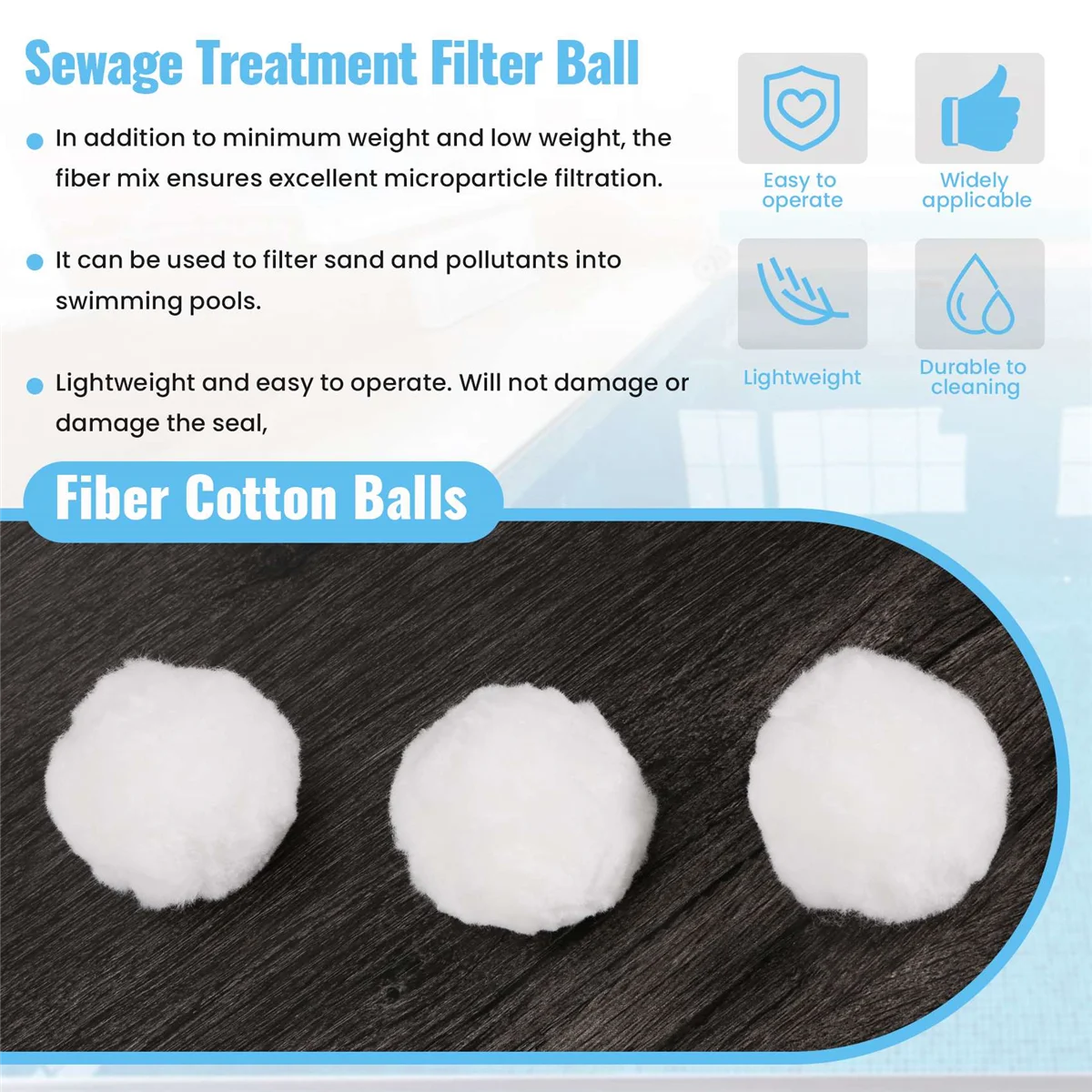 Bolas de filtro para piscinas, recipiente de algodón seco y húmedo portátil, Material de filtro para pecera limpia, fibra de purificación de agua de 200g