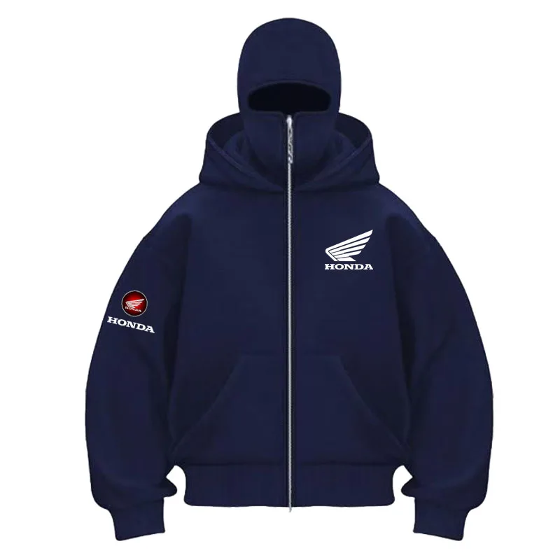 

Honda logo Men's Double-Capped Hooded Jacket - Honda Motorcycle Racing Riding Jacket - Fashionable Oversized Zipper Hooded Shirt