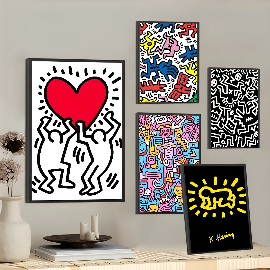 K-Keith H-Haring Self-adhesive Art Poster Home Living Room Wall Room Bed Bedroom Home Decoration