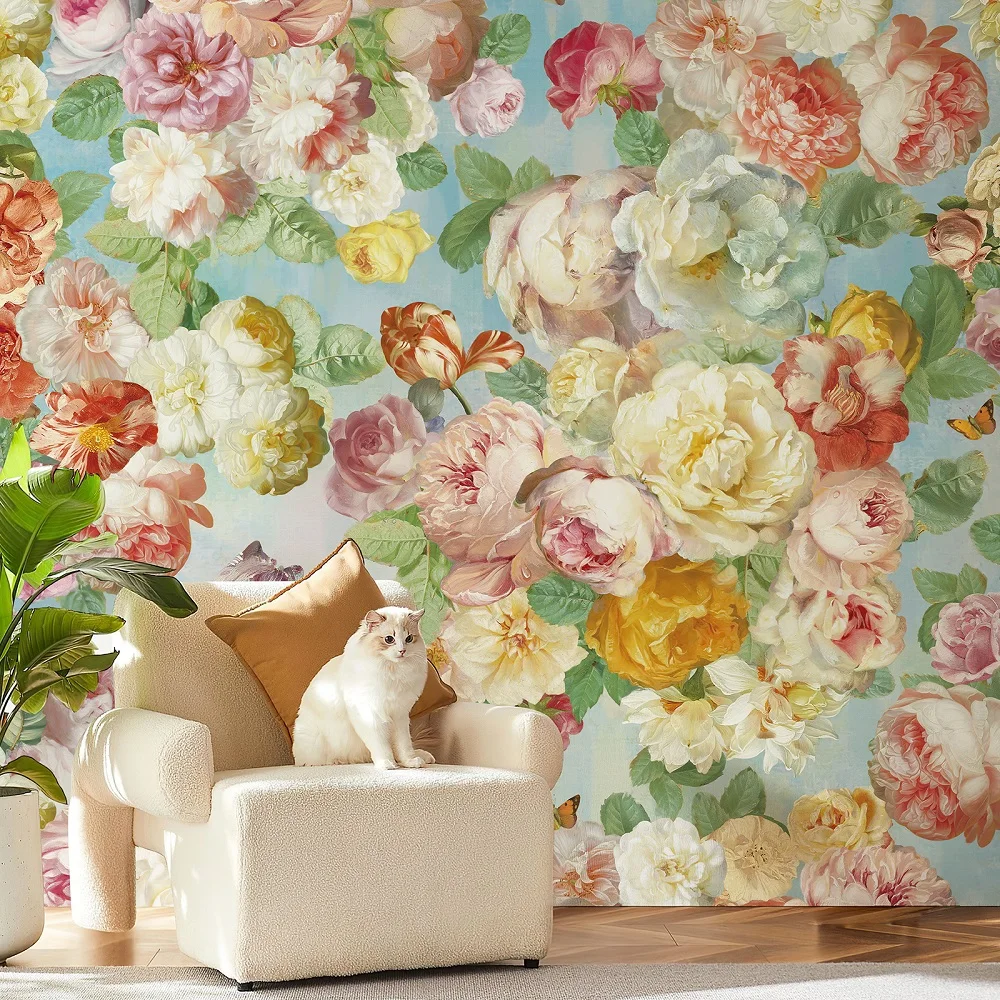 Papel de parede floral colorido em pvc, imitação retrô, pintura a óleo, à prova d'água, autoadesivo, adesivo de parede, armário, sala, decoração de casa