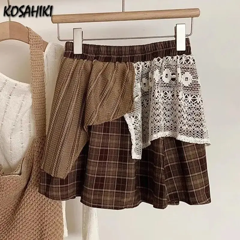 

Harajuku девушки нерегулярные лоскутные юбки женские готические клетчатые юбки с высокой талией торт мини Y2k эстетический трапециевидный вырез винтажный летний юп