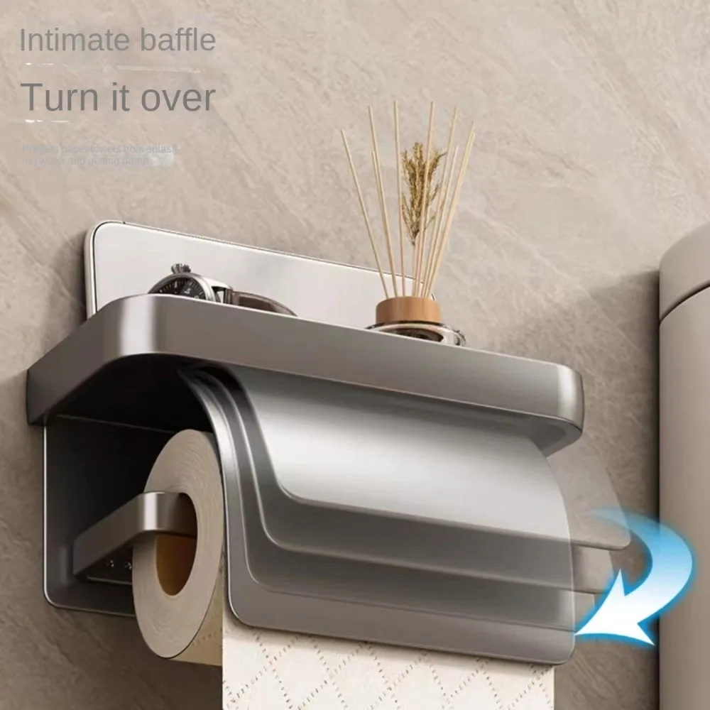 

Easy to Use Aluminium Toilet Paper Holder Wall-mounted Rack Storage Tissue Box Punch-free Roll Paper Holder Bathroom Accessories