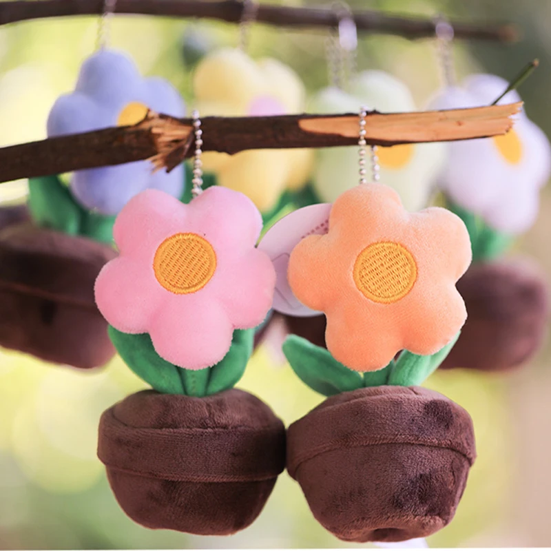 LLavero de dibujos animados de flores en maceta para piezas, juguetes de peluche bonitos, bolsa de muñeca encantadora divertida, mochila, decoración de muñeca colgante, regalo pequeño, 1 ud.